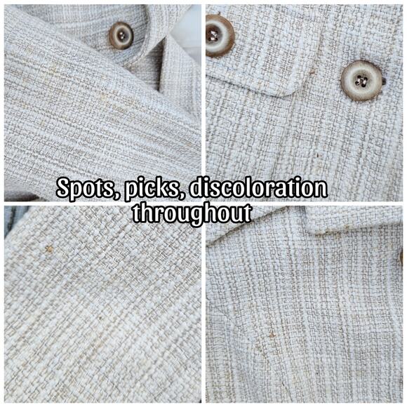 Tweed Blazer WHBM Size 0 Button Front Beige Flap Pockets Crop 3/4 Sleeve Jacket - Picture 6 of 11